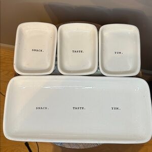 CLEAR OUT Rae Dunn artisan 4 piece serving tray Snack, Taste, Yum.